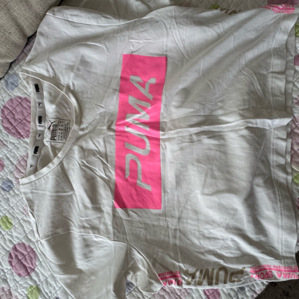 PUMA White and Pink Logo T-Shirt